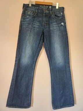 Guess Los Angeles Falcon Slim Boot Men Jeans 34 Contrast Stitch Y2K
